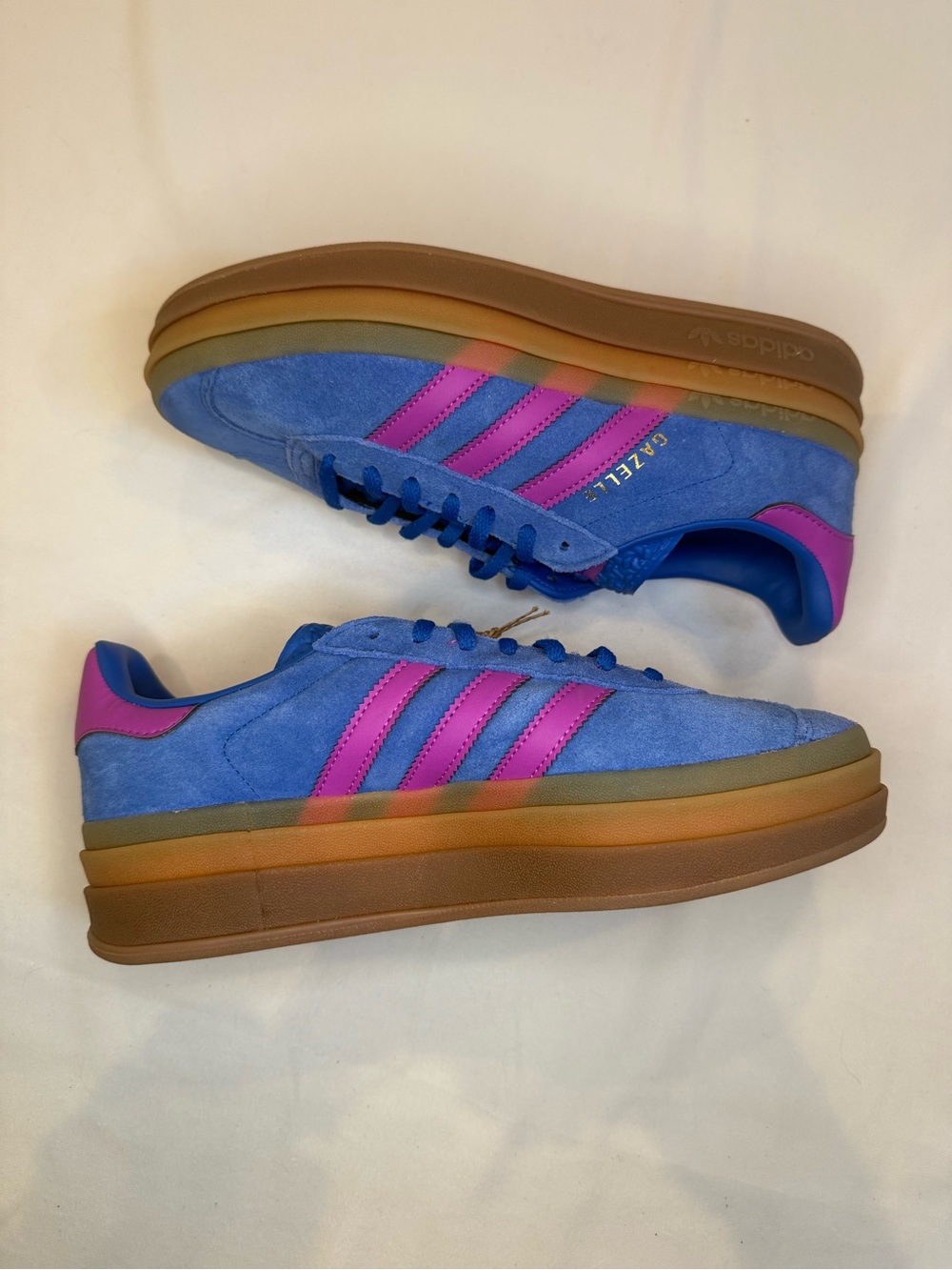 Adidas Gazelle Bold W Royal Blue Suede Pink Stripe Platform NWOB IG4367 Size 8.5 - Picture 10 of 16
